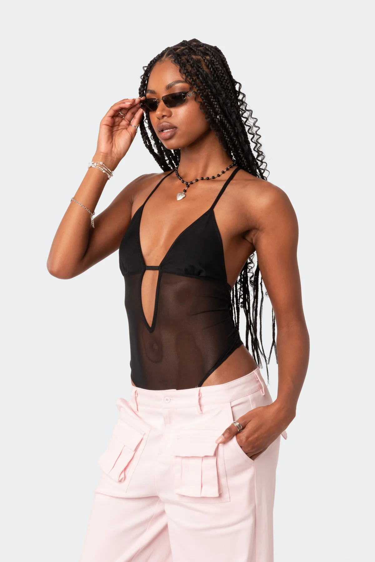 Alva Open Back Sheer Mesh Bodysuit - Image 3