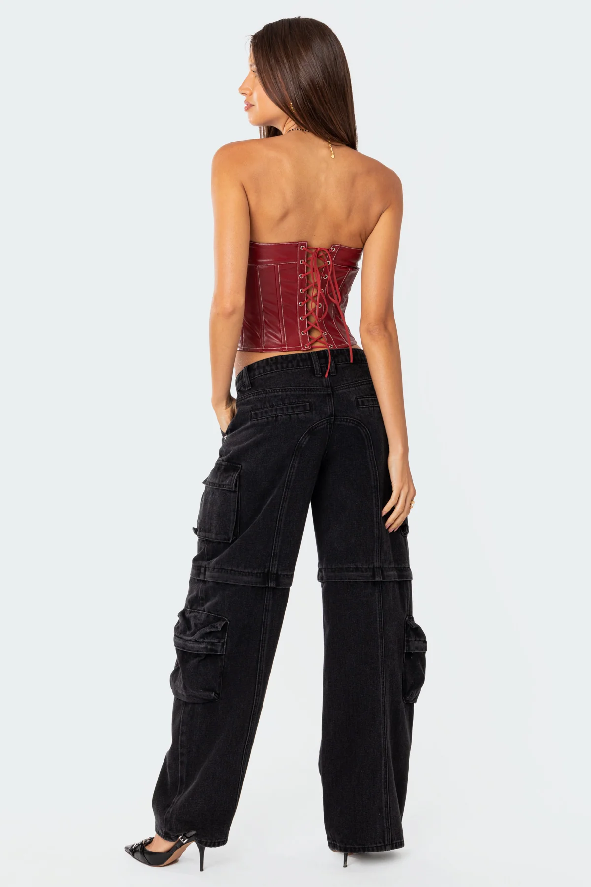Moss Faux Leather Lace Up Corset - Image 4