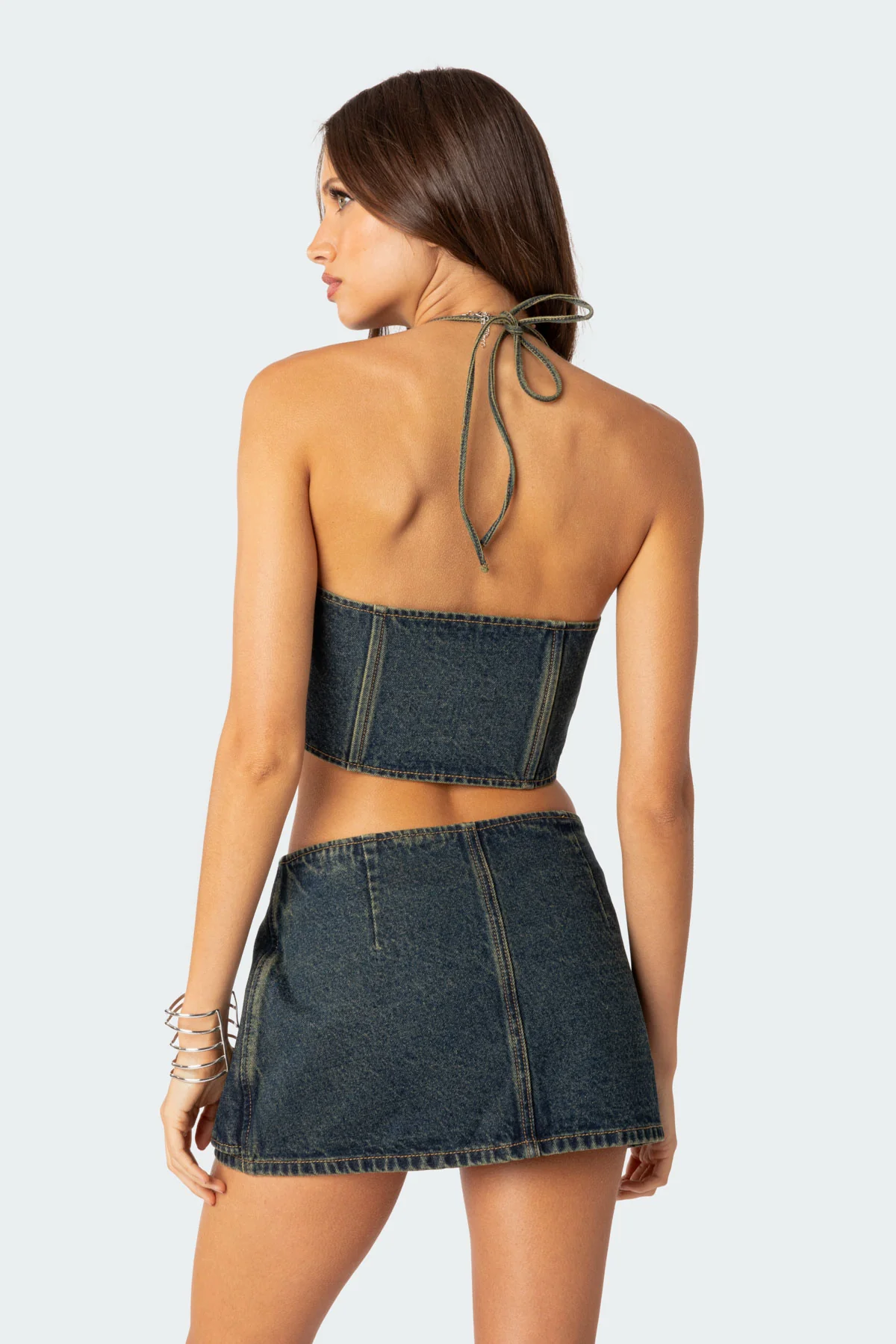 Elara Washed Denim Lace Up Corset - Image 4