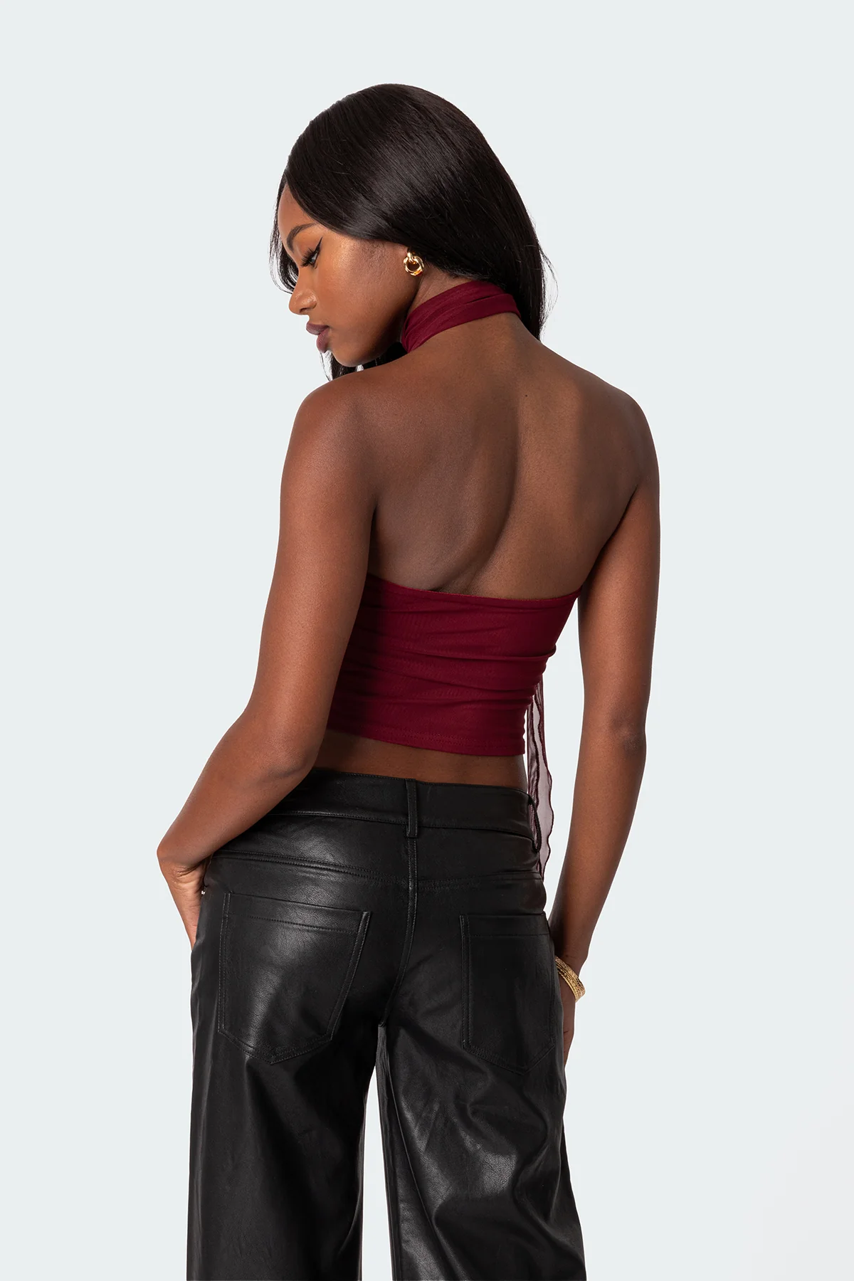 Gathered Two Piece Mesh Scarf Top - Image 4