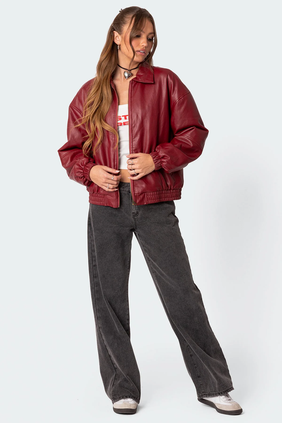 Halley Faux Leather Bomber Jacket - Image 2