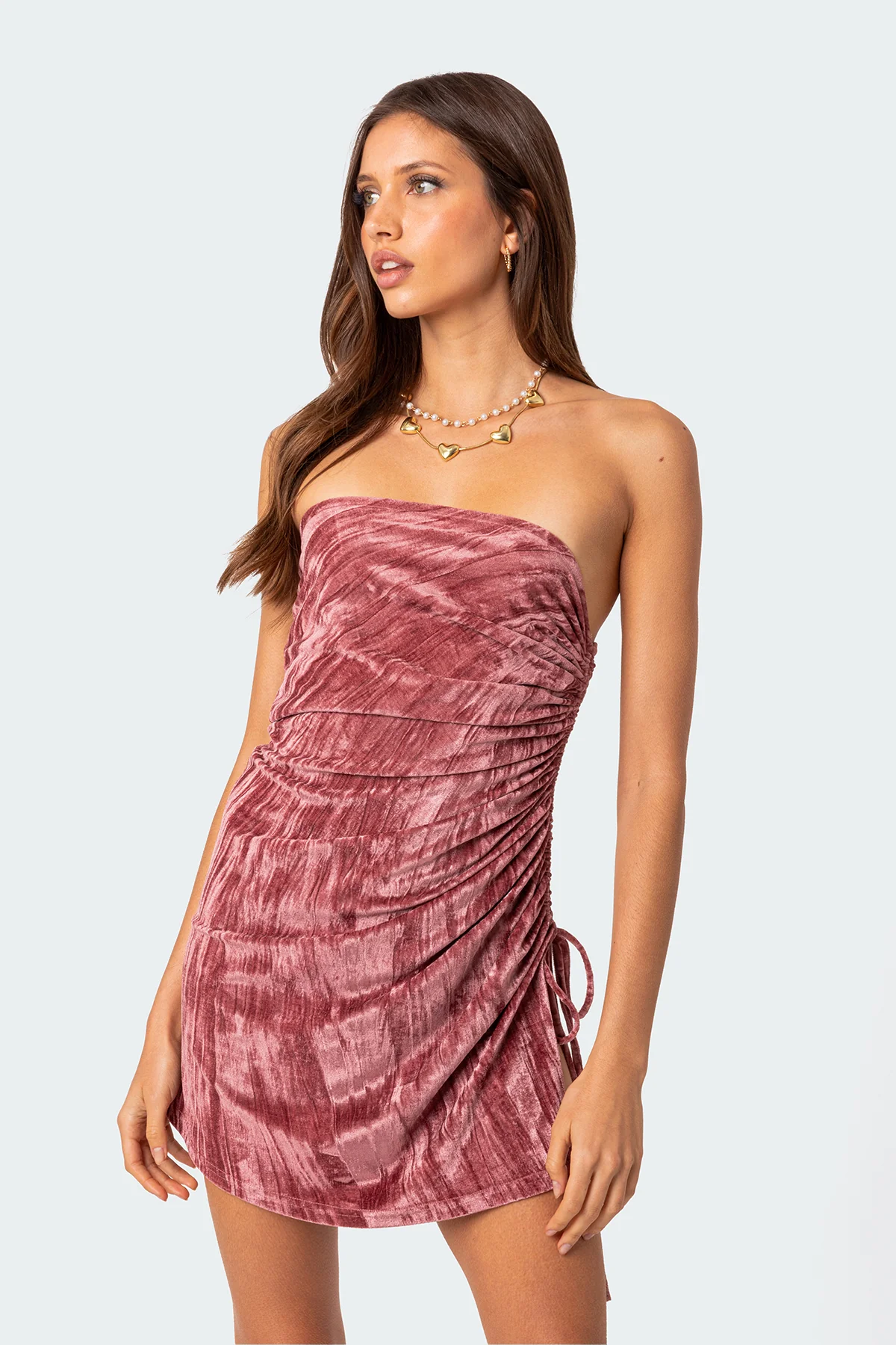 Crushed Velvet Drawstring Mini Dress - Image 2