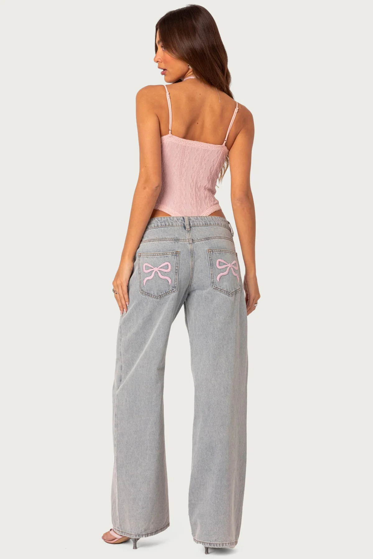 Bow Pocket Low Rise Baggy Jeans