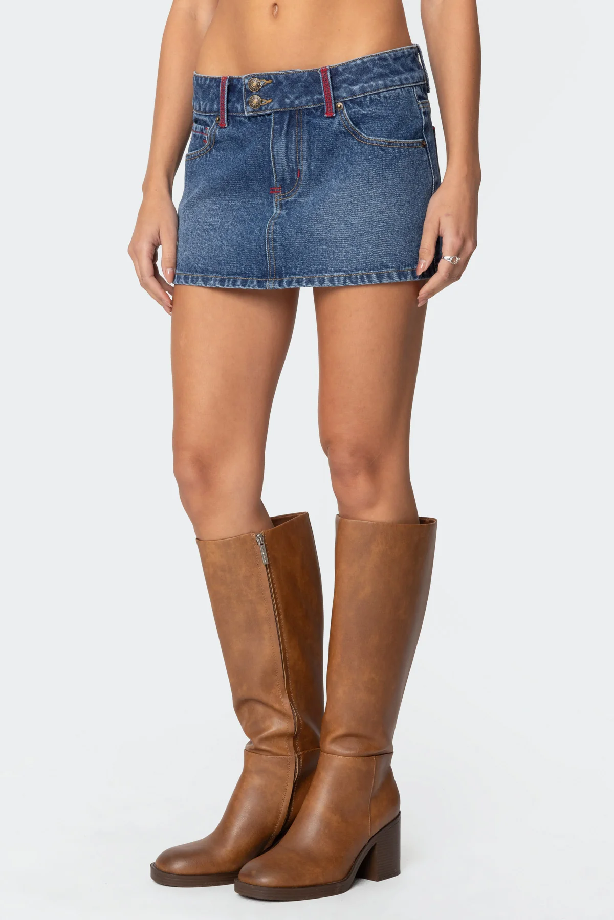 Embroidered Pocket Denim Mini Skirt - Image 4