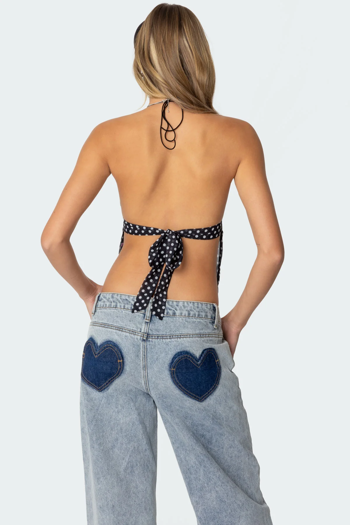 Polka Dot Backless Chiffon Top - Image 4