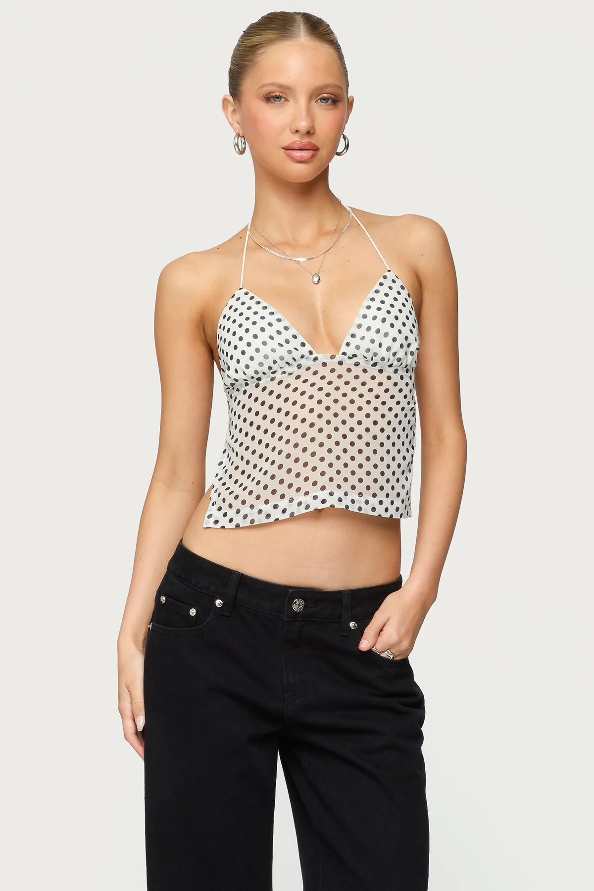 Polka Dot Backless Chiffon Top