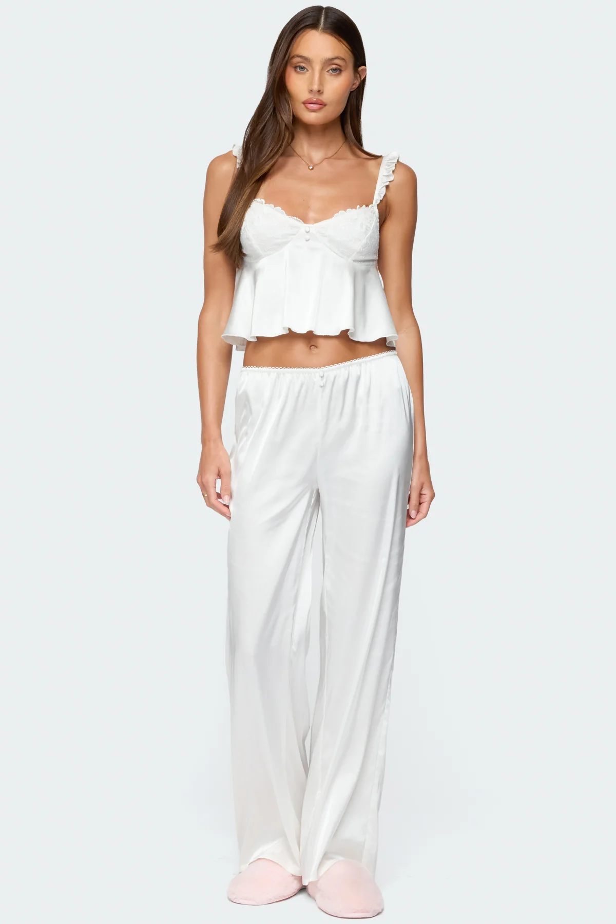 Izabella Lacey Satin Effect Ruffle Top - Image 2