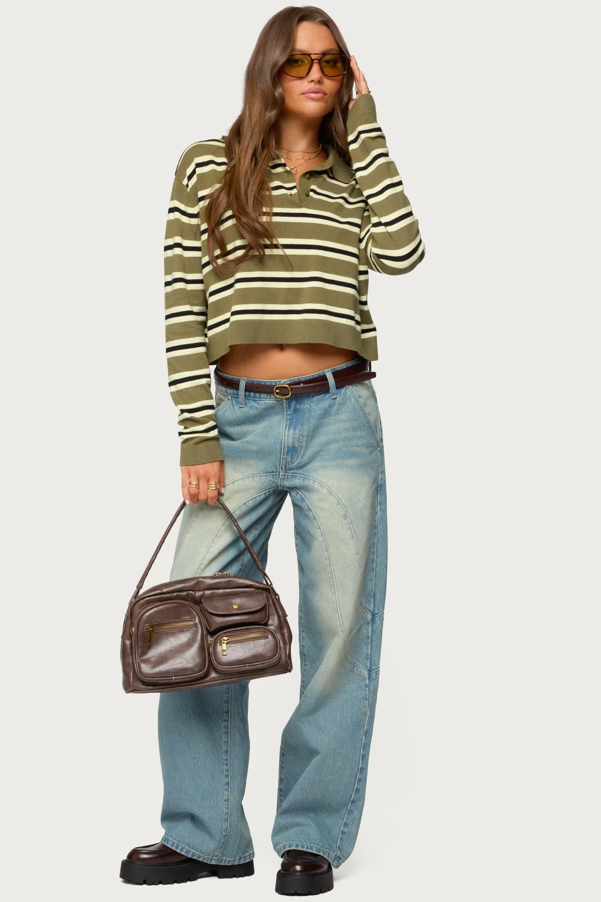 Kiria Stitched Low Rise Baggy Jeans