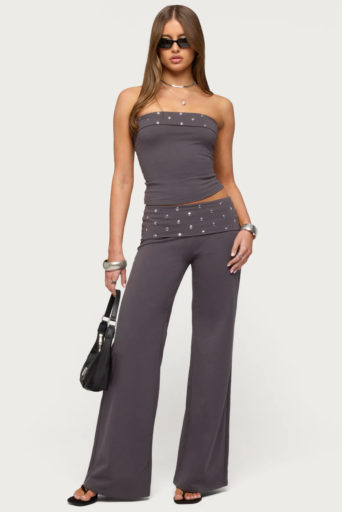 Breanna Studded Foldover Wide Leg Pants